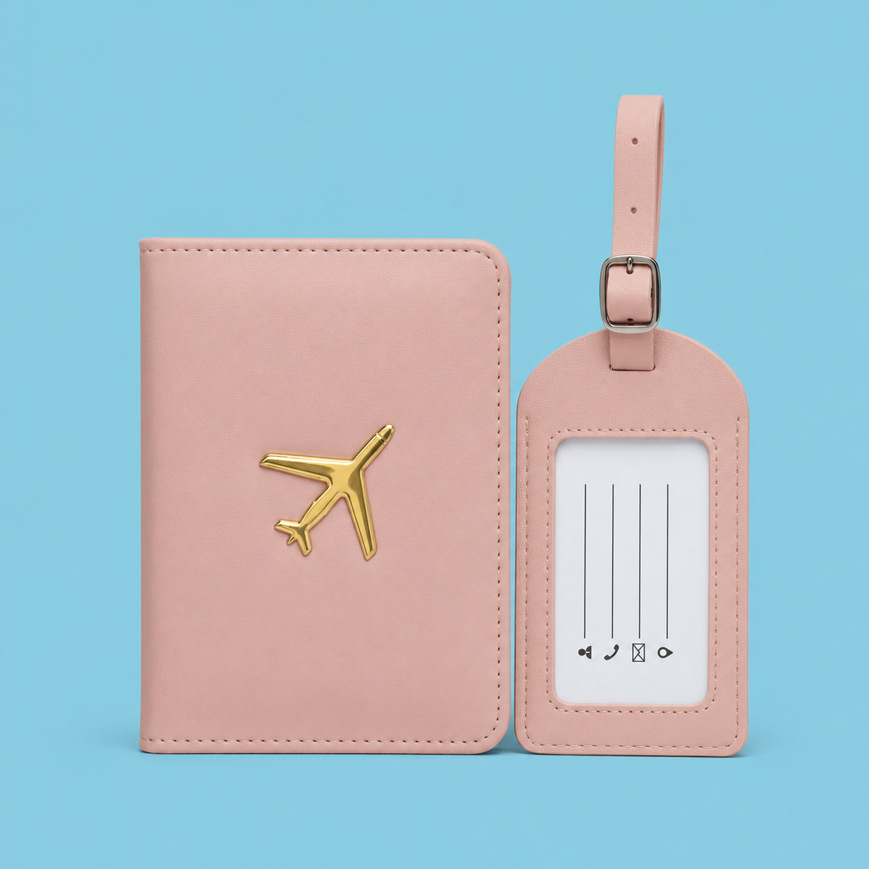 PU Leather Luggage Tag with Passport Cover – 4 Colors