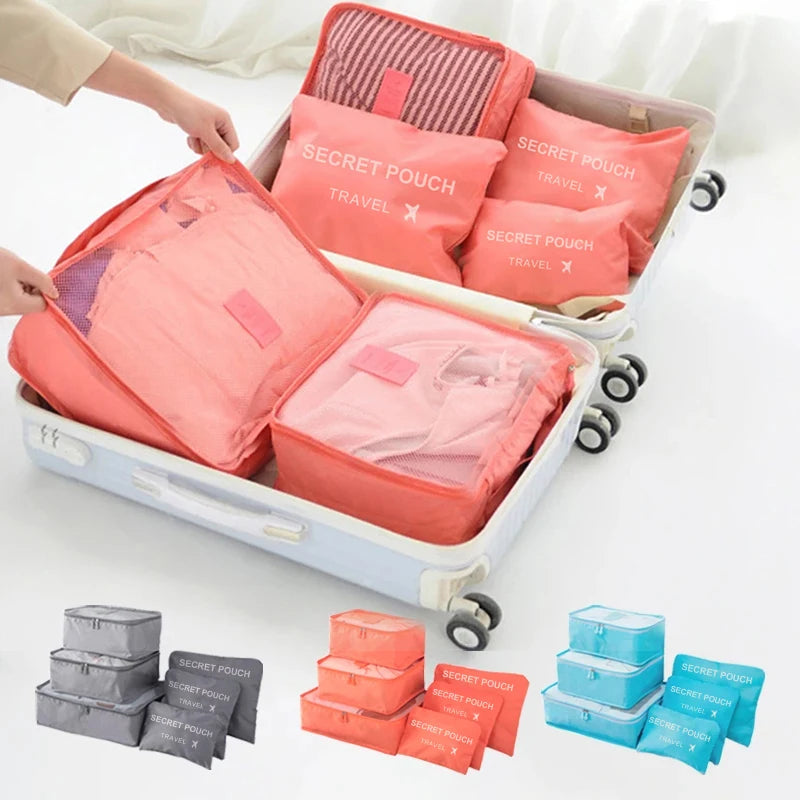 "6-Piece Travel Storage Bags – Waterproof Packing Organizers with Zipper"