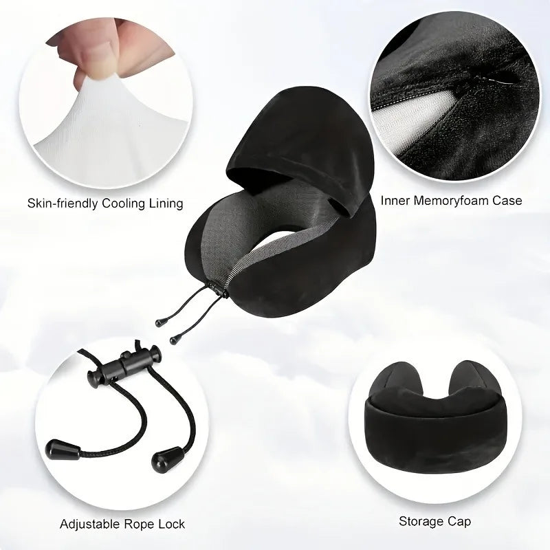 Memory Foam Travel Pillow – Neck Support for Airplane, Car & Office