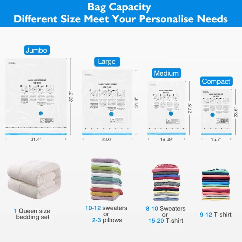 Vacuum Storage Bags with Cordless Electric Pump – Space Saver for Travel