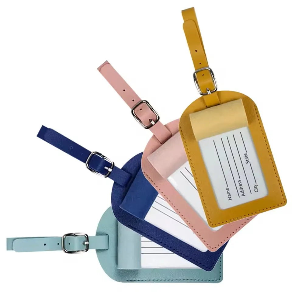 PU Leather Luggage Tag with Passport Cover – 4 Colors