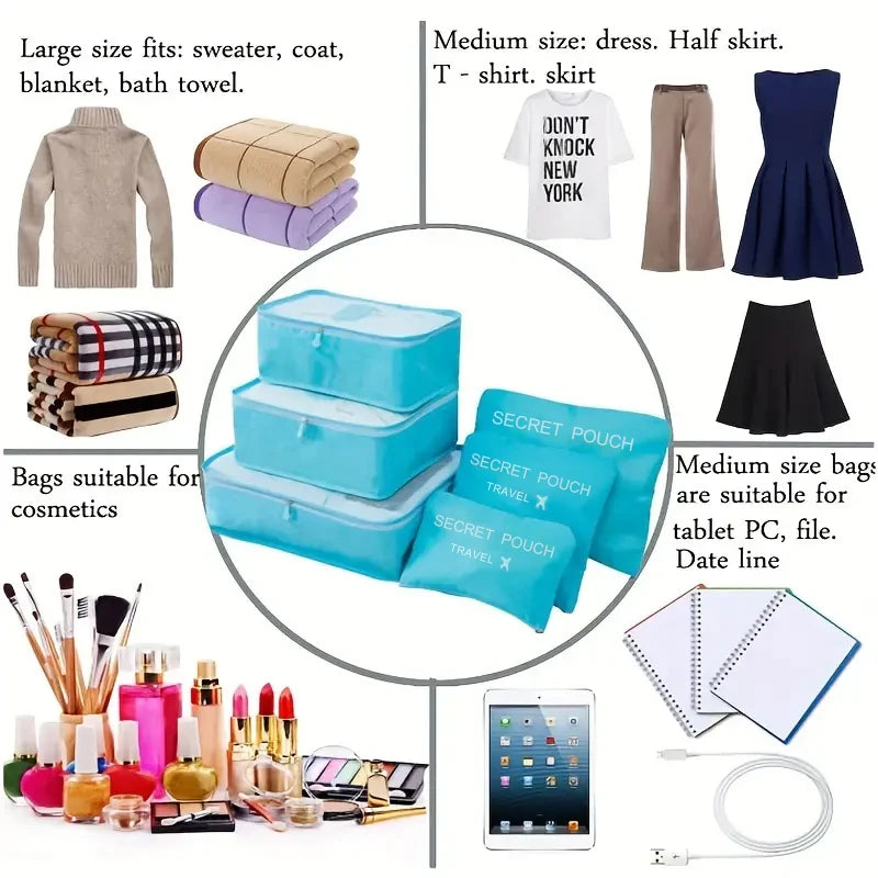 "6-Piece Travel Storage Bags – Waterproof Packing Organizers with Zipper"